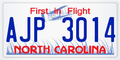 NC license plate AJP3014