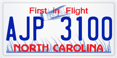 NC license plate AJP3100