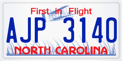NC license plate AJP3140