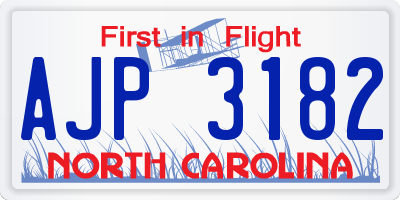 NC license plate AJP3182