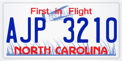 NC license plate AJP3210