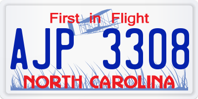 NC license plate AJP3308