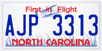 NC license plate AJP3313