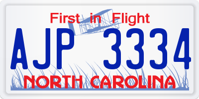 NC license plate AJP3334