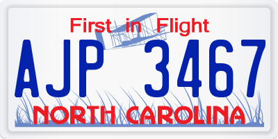 NC license plate AJP3467