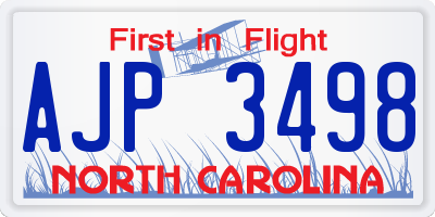 NC license plate AJP3498
