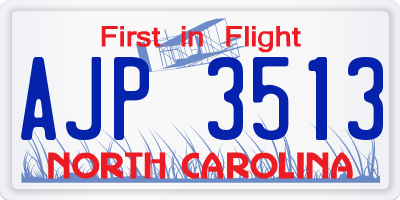 NC license plate AJP3513