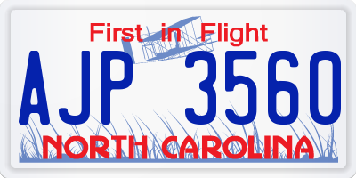 NC license plate AJP3560
