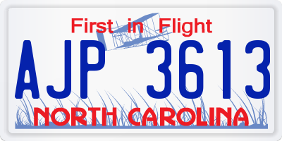 NC license plate AJP3613