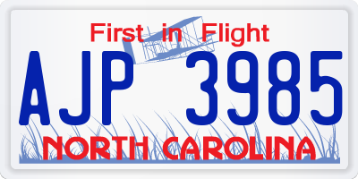 NC license plate AJP3985
