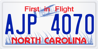 NC license plate AJP4070