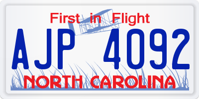NC license plate AJP4092