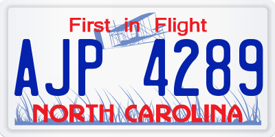 NC license plate AJP4289