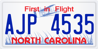NC license plate AJP4535