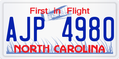 NC license plate AJP4980