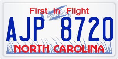 NC license plate AJP8720