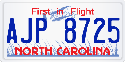 NC license plate AJP8725
