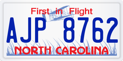 NC license plate AJP8762