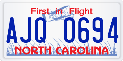NC license plate AJQ0694