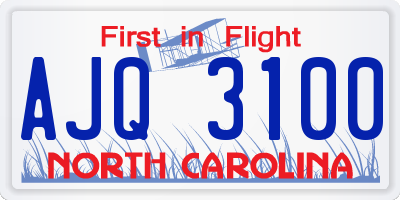 NC license plate AJQ3100