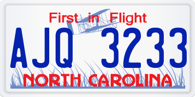 NC license plate AJQ3233