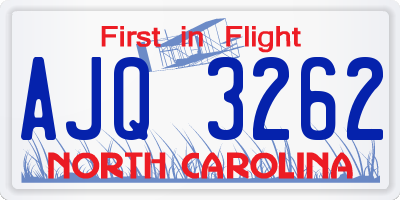 NC license plate AJQ3262