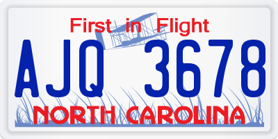 NC license plate AJQ3678