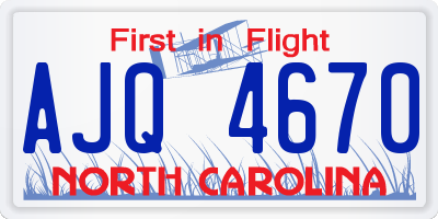 NC license plate AJQ4670