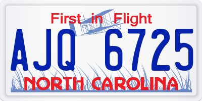 NC license plate AJQ6725