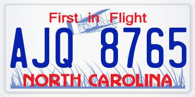 NC license plate AJQ8765