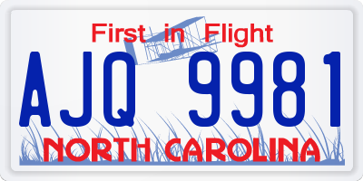 NC license plate AJQ9981