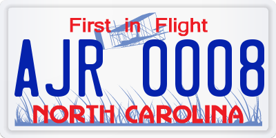 NC license plate AJR0008