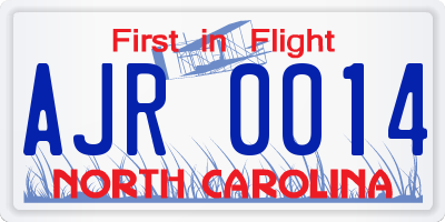 NC license plate AJR0014