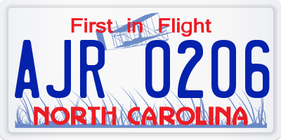 NC license plate AJR0206