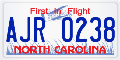 NC license plate AJR0238