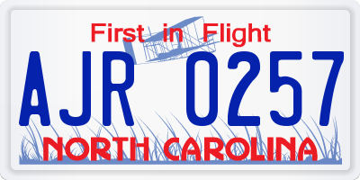 NC license plate AJR0257