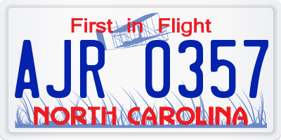 NC license plate AJR0357