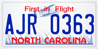 NC license plate AJR0363