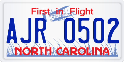 NC license plate AJR0502