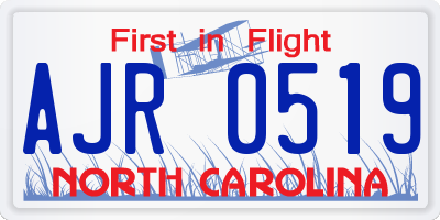 NC license plate AJR0519