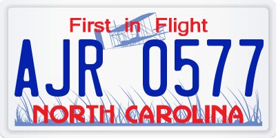 NC license plate AJR0577