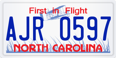 NC license plate AJR0597