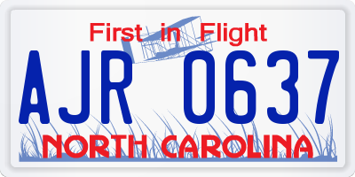 NC license plate AJR0637