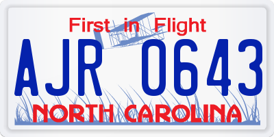 NC license plate AJR0643
