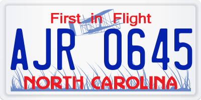 NC license plate AJR0645