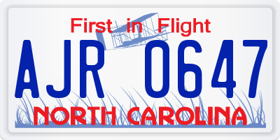 NC license plate AJR0647