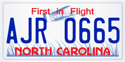 NC license plate AJR0665