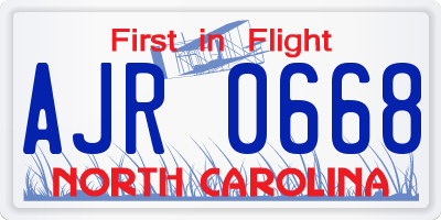 NC license plate AJR0668