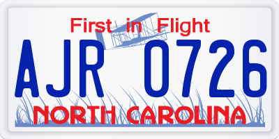 NC license plate AJR0726