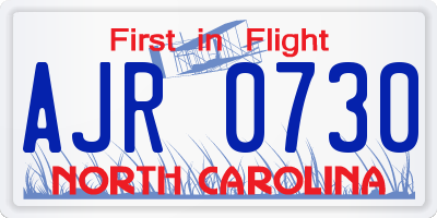 NC license plate AJR0730